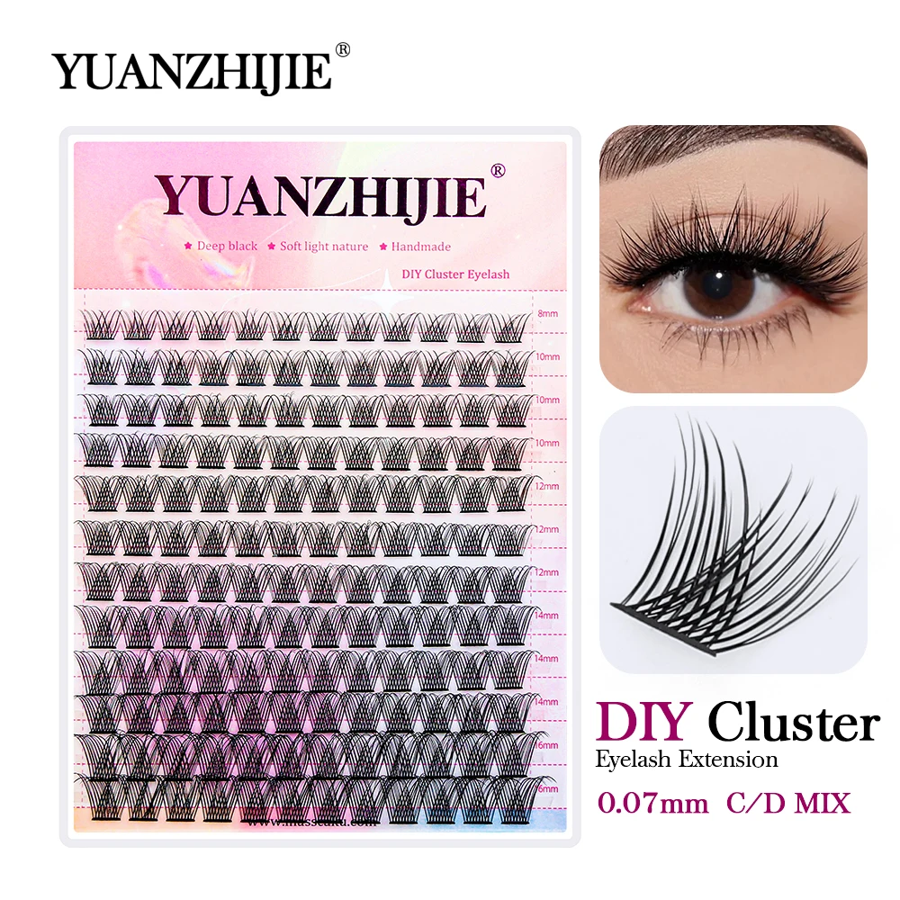 

YUANZHIJIE C D Curl Individual Cluster Eyelashes Extensions 12 Rows 20D-120D Hot Melt 3D Fluffy Effect False Eyelash Bundles