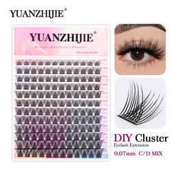 YUANZHIJIE 12Rows Handwoven Soft DIY Segment lashes Individual Eyelashes Clusters Bond and Seal Remover Eyelash Extension Cilos