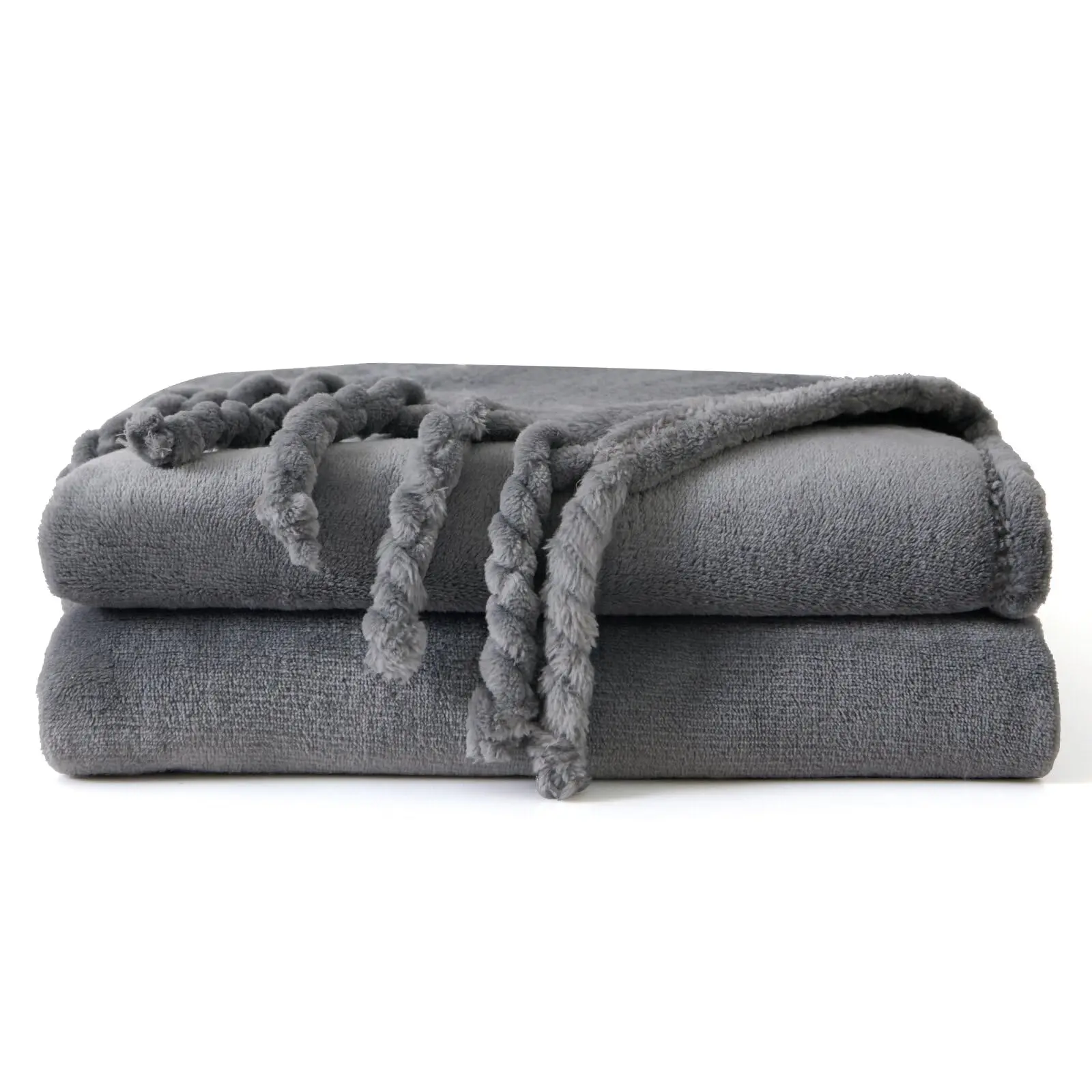 Good Nite Fluffy Grey Fleecedeken Fringe Design Ideaal Bank/stoelen/Bedden 127x152 cm Living deken