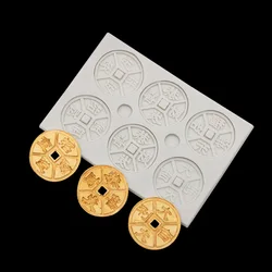 Copper coin Gong Xi Fa Cai Chinese New Year's greetings Fondant cake decoration silicone mold 15-1300