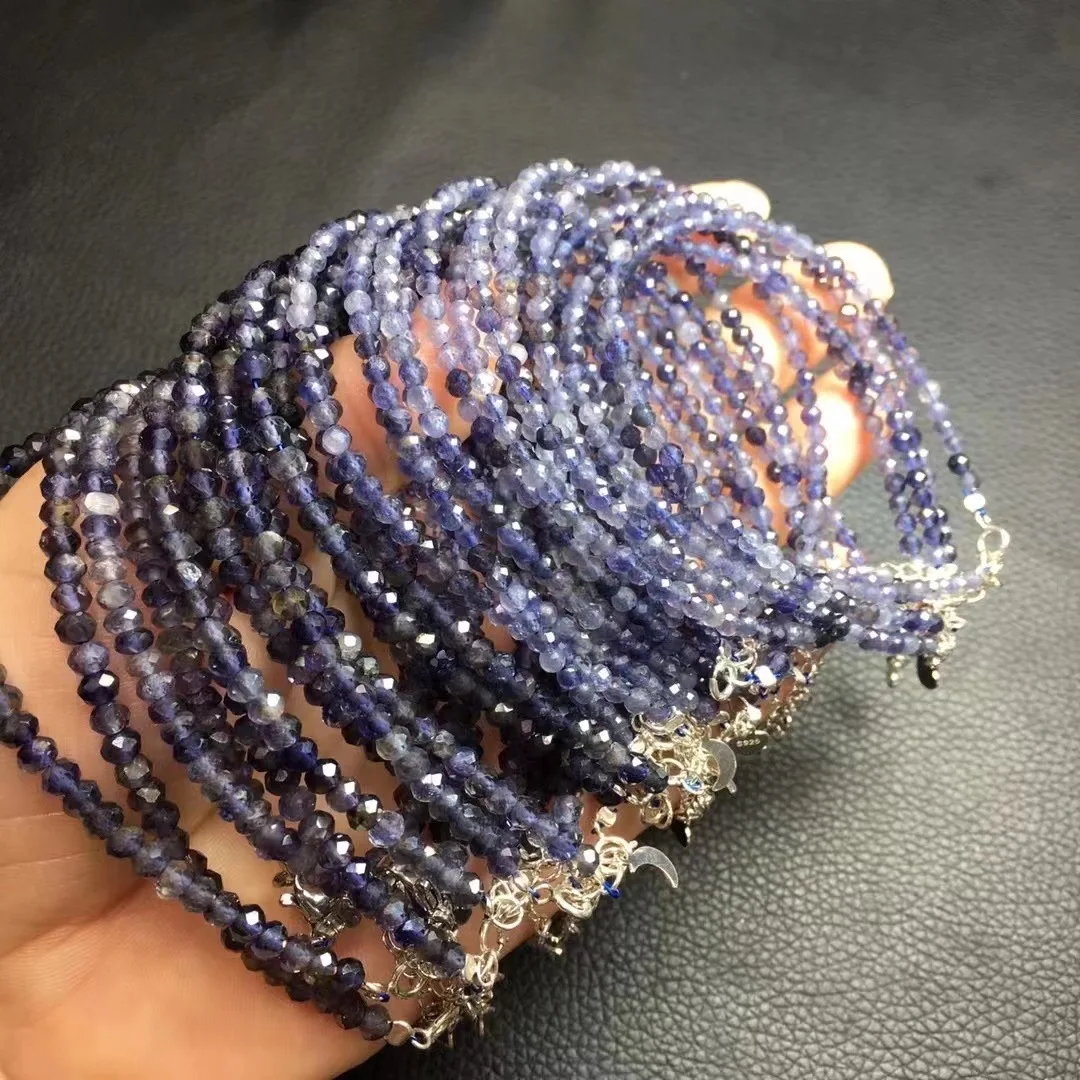 1 قطعة Fengbaowu الطبيعية Cordierite Iolite سلسلة سوار دائري الأوجه الخرز 925 فضة موضة مجوهرات هدية للنساء #4