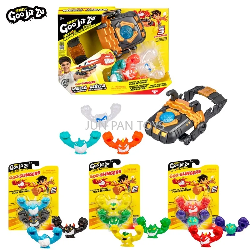 Héroes Originales de Goo Jit Zu, Meteor Madness, Goo Slingers Mega Launcher, Goo Slingers, Paquete de 2, Goma Elástica Suave, Juguete de Regalo para Niños