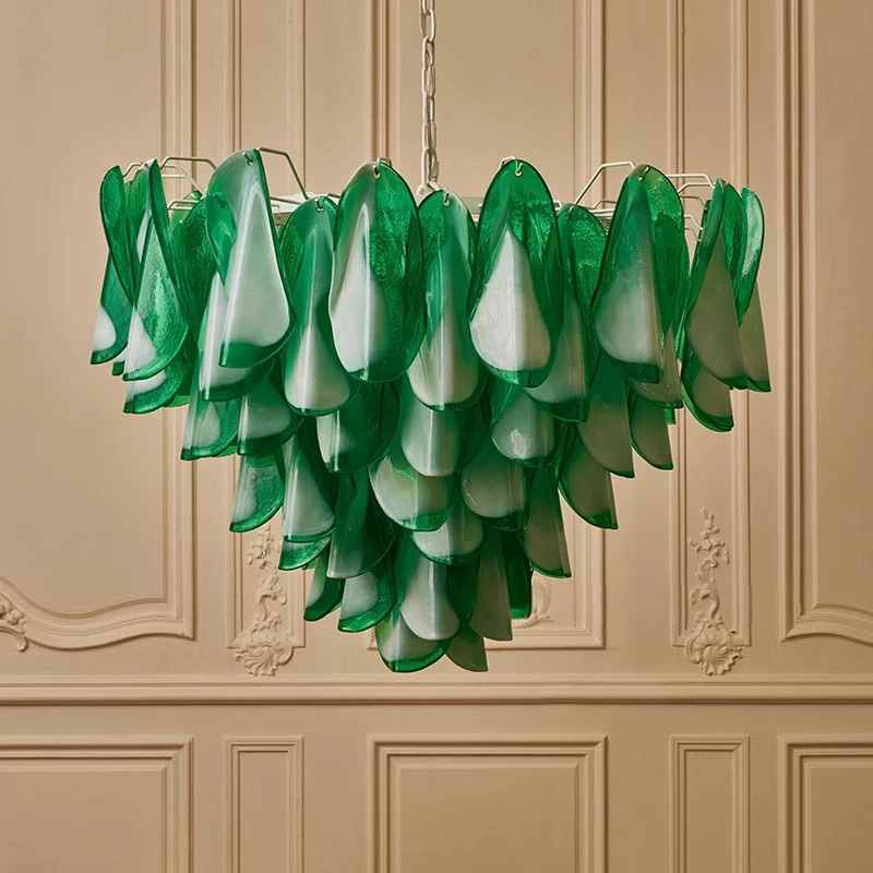 French Murano Petal Foreign Trade Glass Vintage Living Room Bedroom Chandelier Villa Designer Art Lamp Restaurant