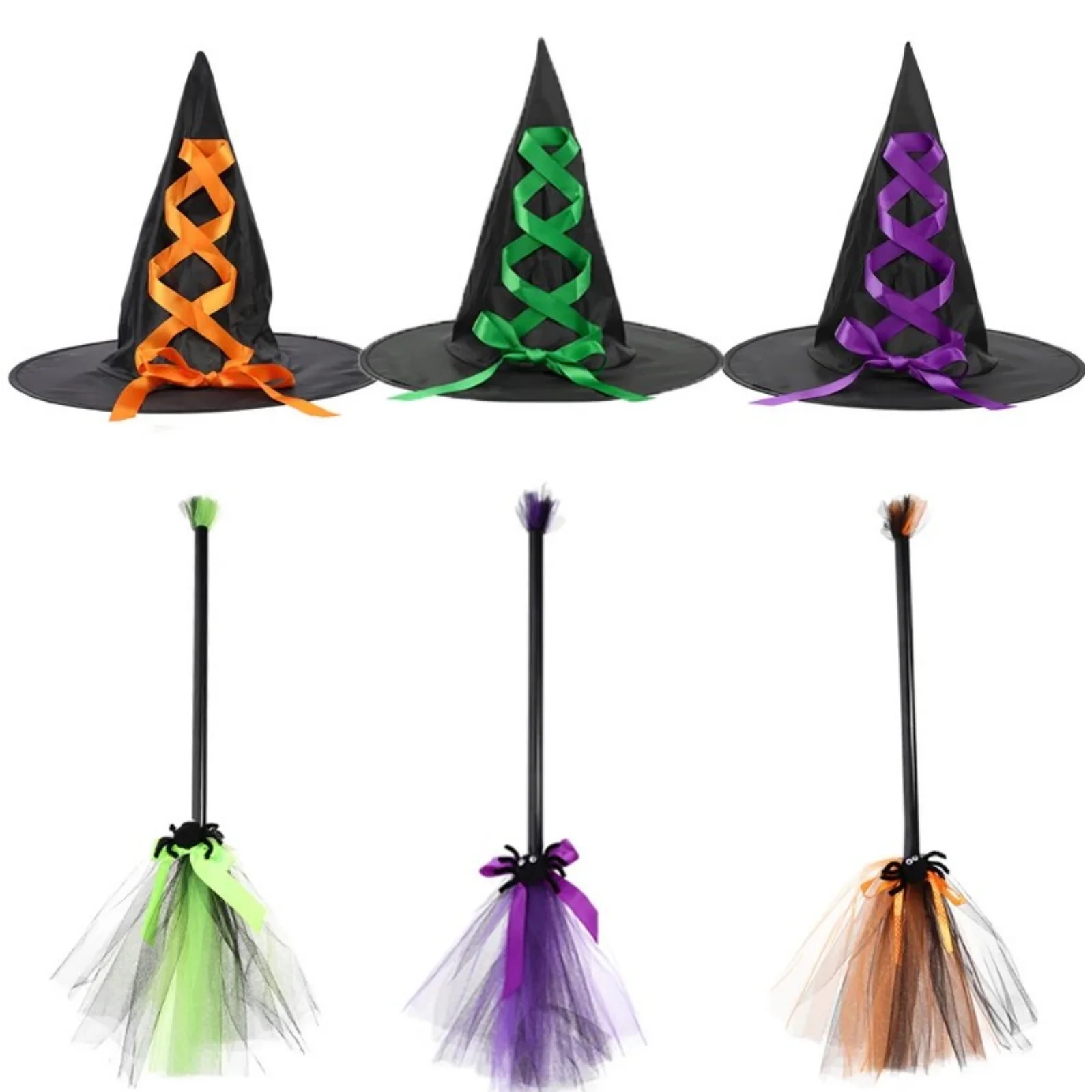 Ensemble de Chapeau et Balai de Sorcière Volante pour Enfant, Accessoires de Costume de ixd'Halloween, Performance sur Scène, 2 Pièces