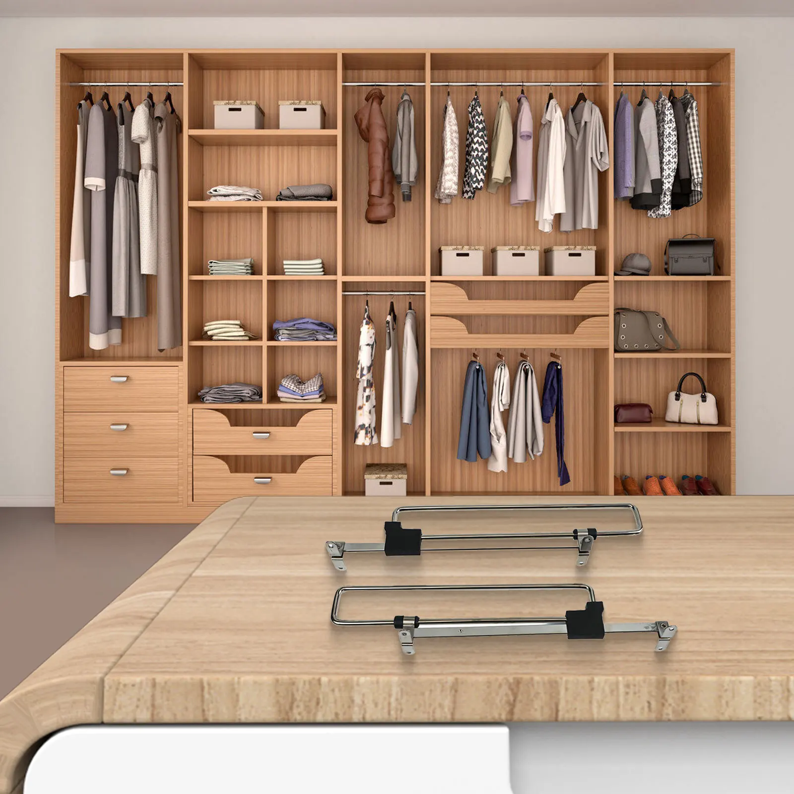 2pcs Retractable Closet Pull-Out Rods Adjustable Telescopic Hangers For Wardrobe And Laundry Room