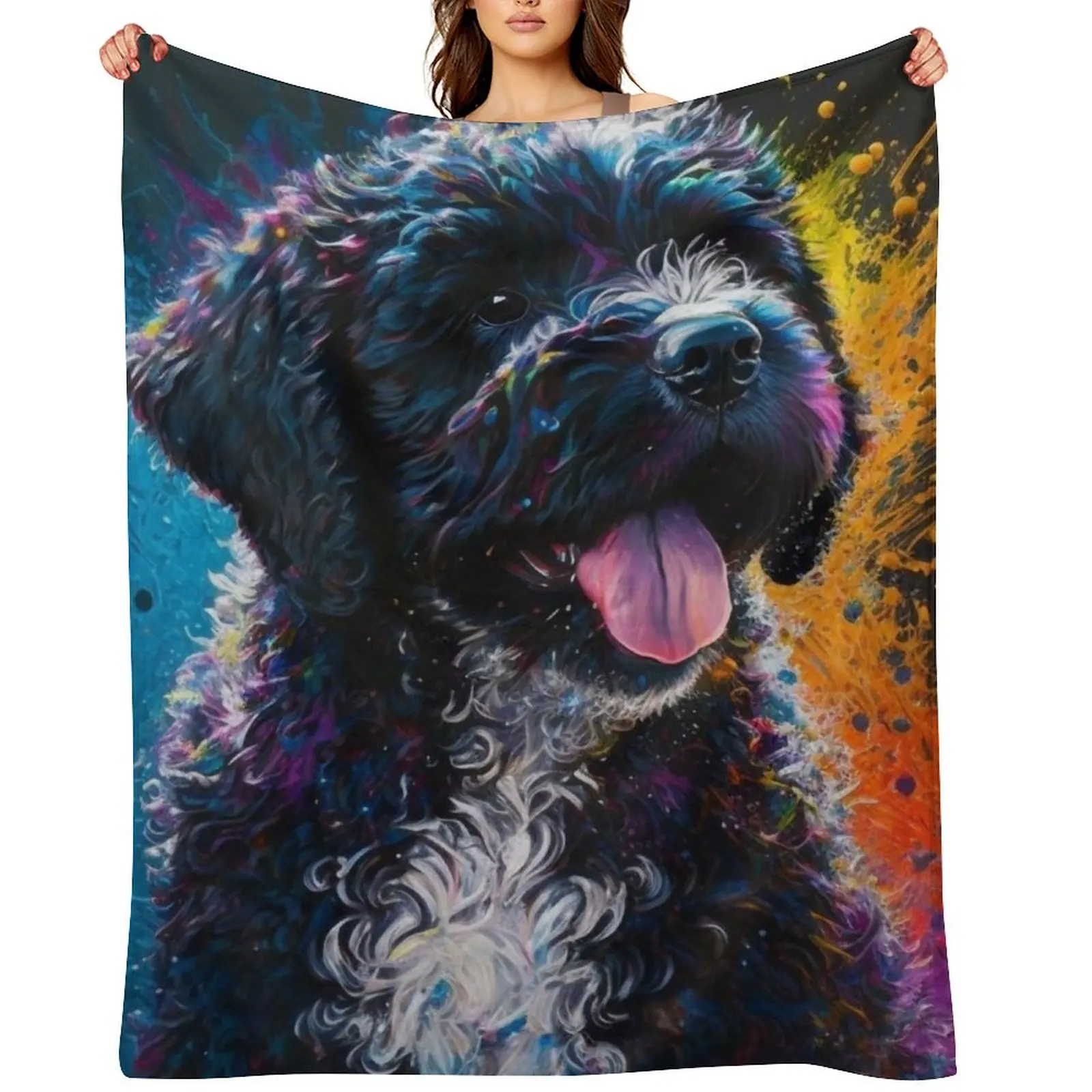 

Portuguese Water Dog Synesthetic Splash Painting Art Throw Blanket halloween Soft Plush Plaid Bed linens warm winter Blankets