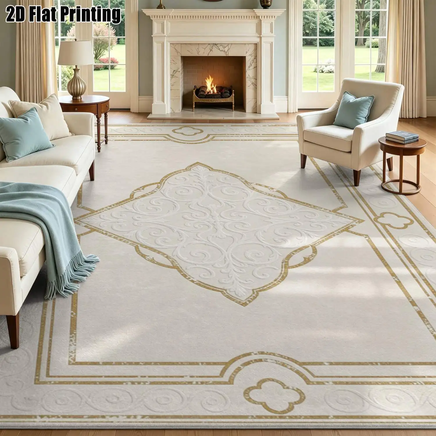 1Pc 2D Printed Beige Geometric Pattern Carpet: Vintage, European, Nordic, Minimalist Styles, Home Decor, Multi-Size, Machine Washable, for Entrance, Dining, Living, Bedroom