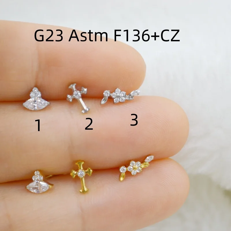 

10pcs G23 Titanium Astm F136 Flowers CZ Lip Labret Ring Bar Ear Cartilage Helix Rook Tragus Studs 16G Body Piercing Jewelry