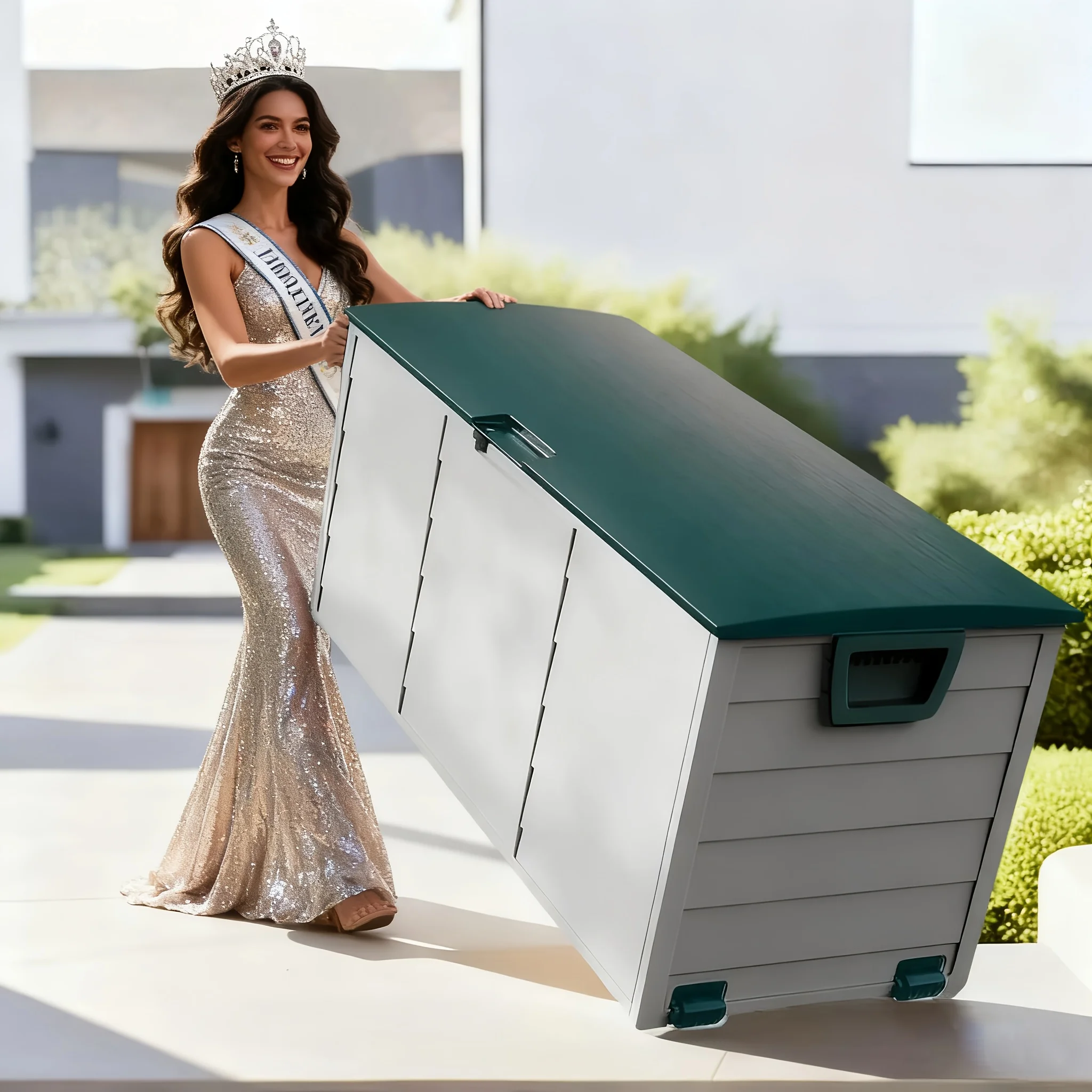 

Large 75-Gallon Deck Storage Box, Outdoor Shelving Unit Featuring Lock Holes, Waterproof Container with Wheels at The Bottom