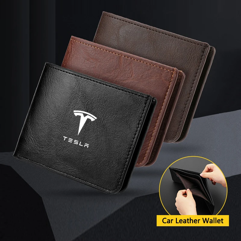 

Leather Car Wallet Coin Purse Driver License Credit Card Clip Accessories For Tesla Model 3 Model S X Y Roadster SpaceX keychain
