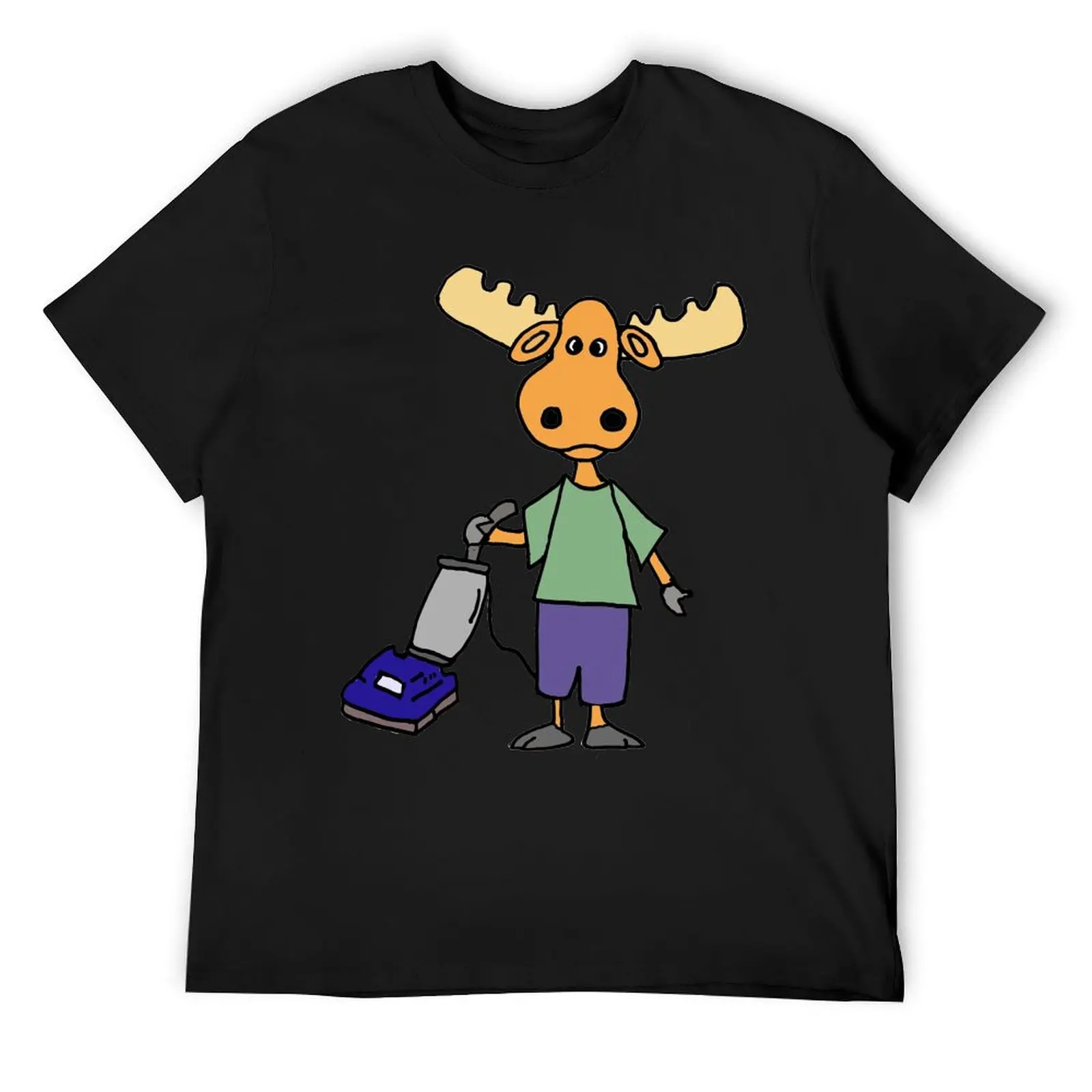 Funny Moose Pushing Vacuum Cleaner Cartoon T-Shirt oversized t shirt blanks mens graphic t-shirts pack