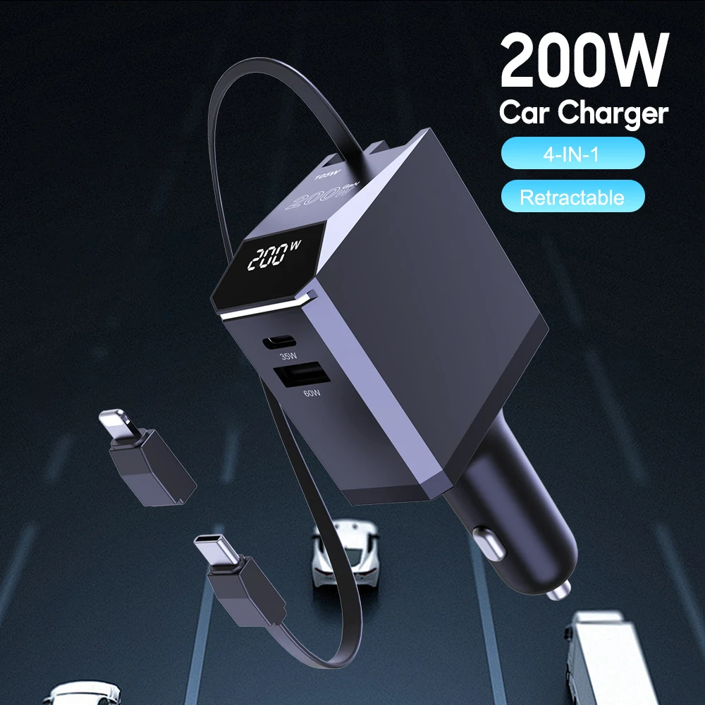 200W Car Charger, 4…