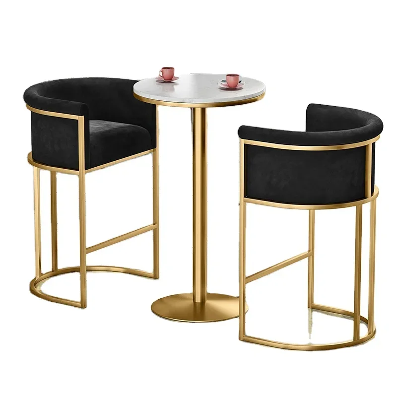 مسابقة شعبية بالجملة الطراز الحديث طاولة كوكتيل الحديد الذهبي الساقين البراز كرسي رائجة البيع الرخام Velv #4
