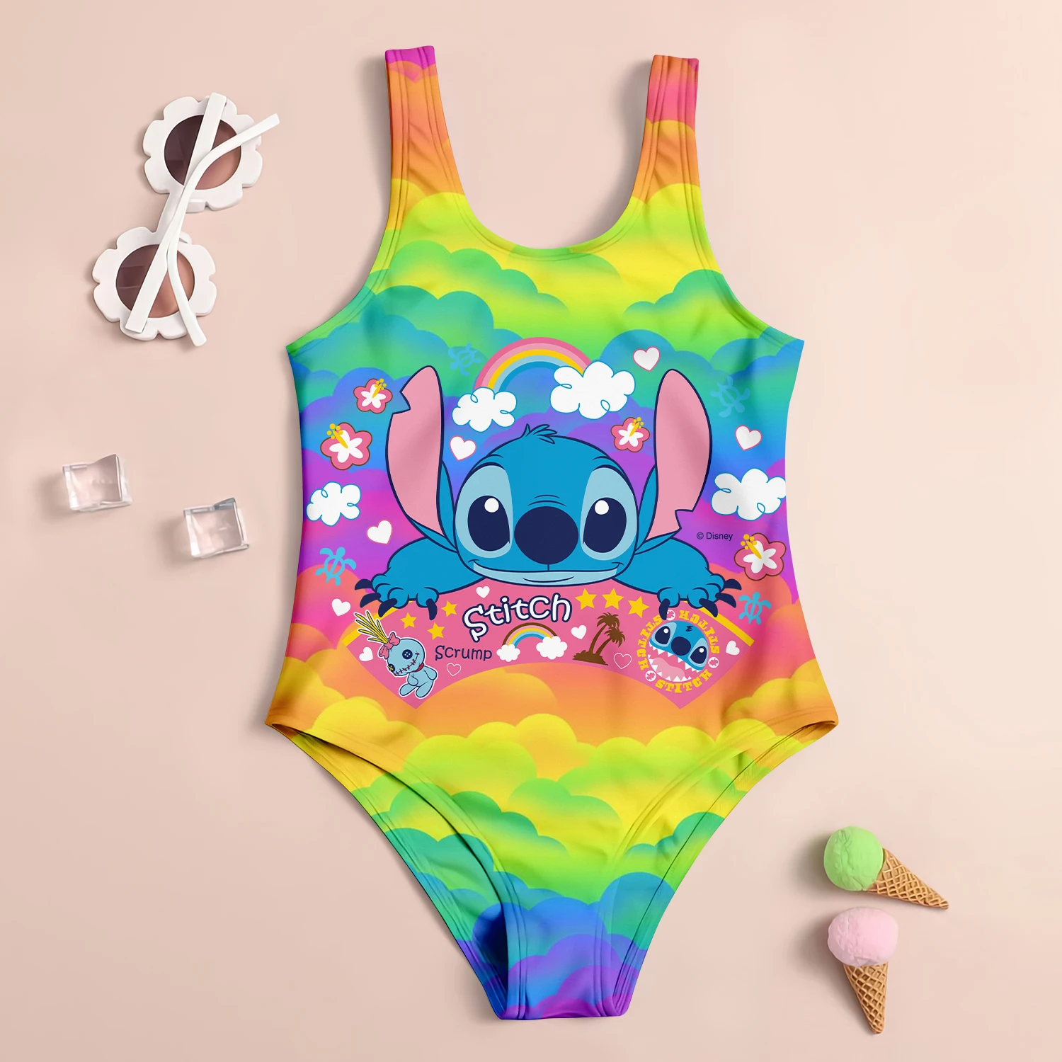 Stitch Children Swimwear Cute Girls Swimsuit Large Size Vacation Beach Party Swimsuits Girl Summer Hello Kitty Bikini Girls\'