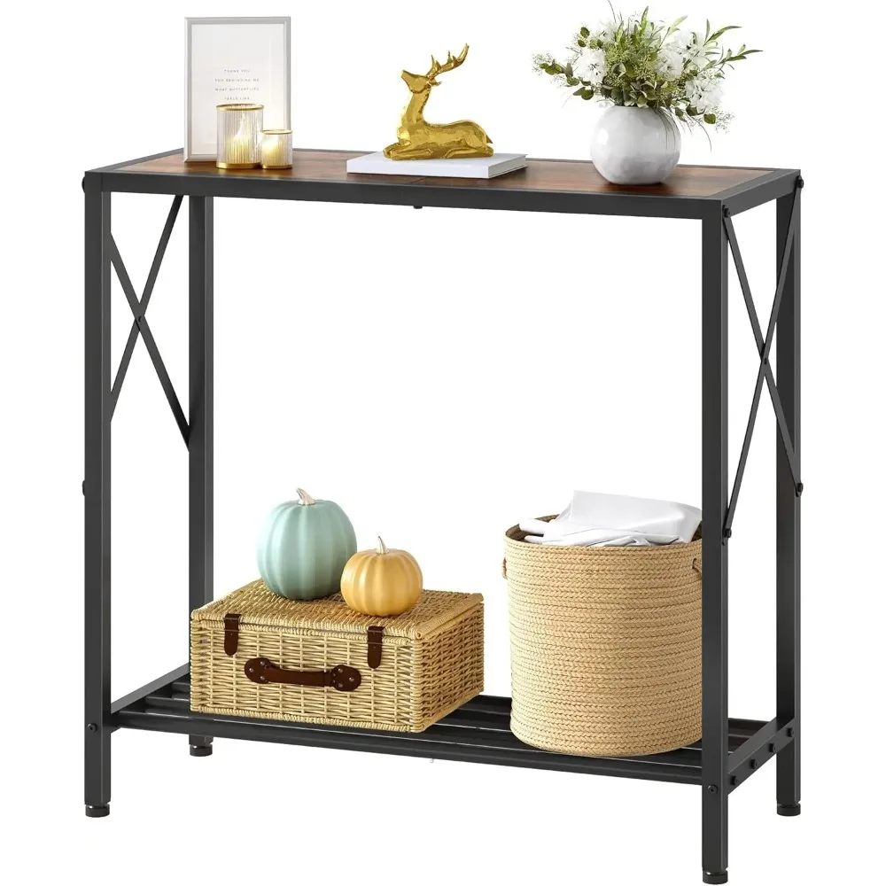 

28.3'' Rustic Brown Console Table with 2 Open Shelves, Ideal for Entryway, Living Room, Office