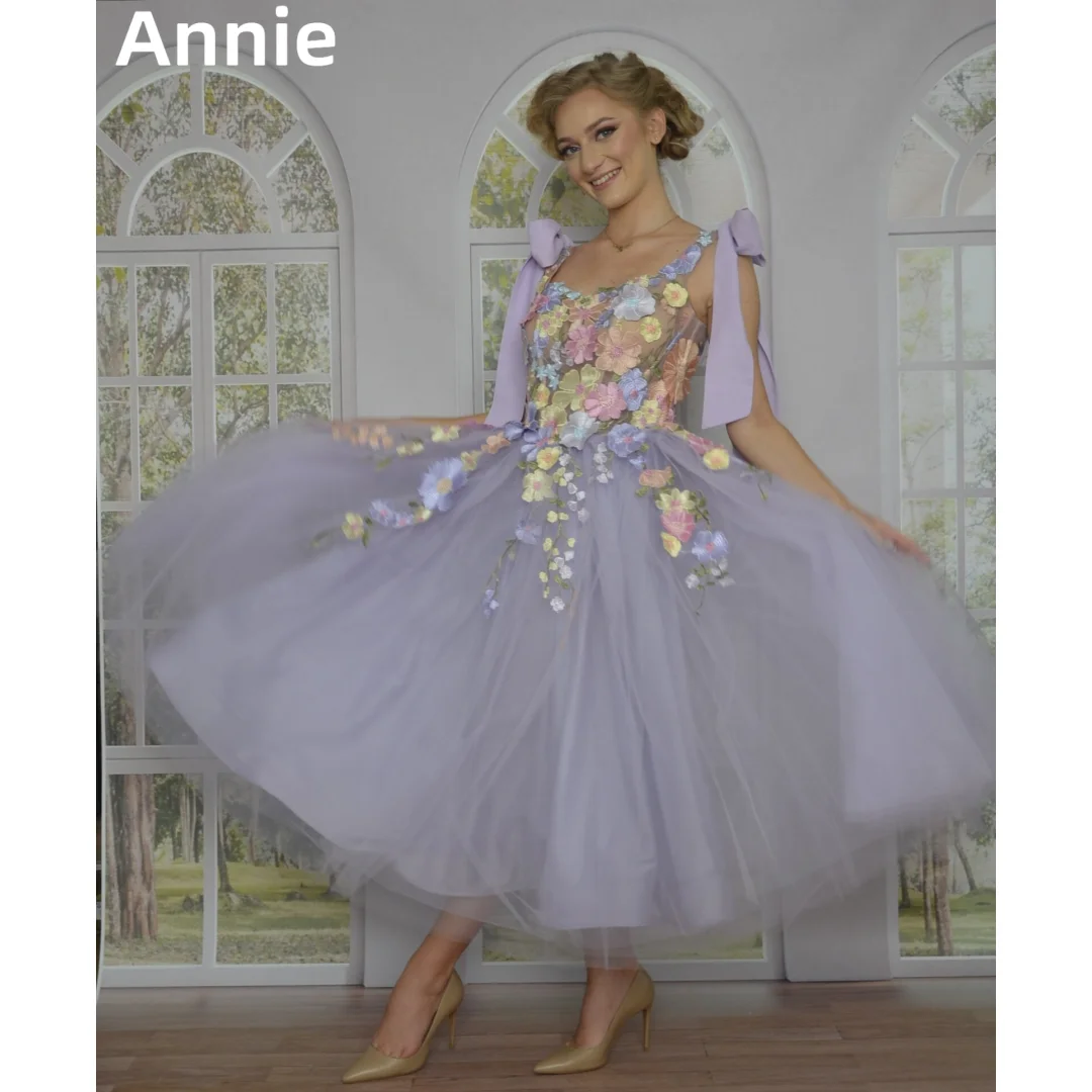 

Annie Lavender Purple Prom Dresses 3D Floral Embroidery Princess Bow Prom Dress Fairy Coming Of Age Ceremony Party Dresses 2024