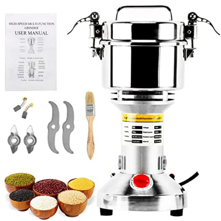 

500g High Speed Electric Grain Mill Grinder - Commercial Stainless Steel Spice Grinder with 2500W Motor 50-300 Mesh 36000RPM -