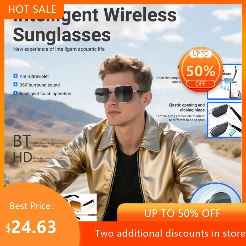 Echowear Smart Hall Switch Magnetic Sunglasses For Listening To Music Gold Frame Audio Headphones Smart Bluetooth Glasses 2026