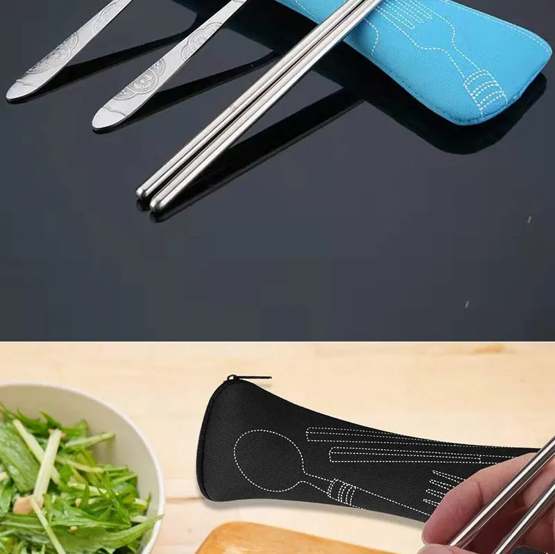 3-teiliges/4-teiliges/7-teiliges Picknick-Besteckset, Reise-Besteckset mit Etui, Tragbare Tasche für Abendessen, Haushalt, Reisen, Camping, Löffel – Detail 8