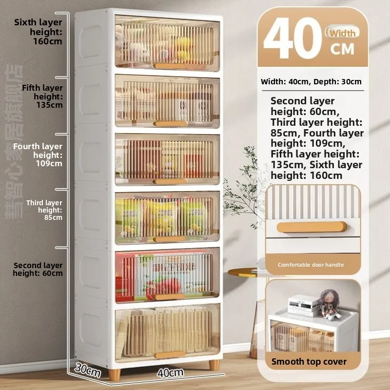 Kitchen Living Room Toy Storage Rack Stand Plastic Multi-Functional Flip Cover Clothes Storage Cabinet Toy Organizer Shelf