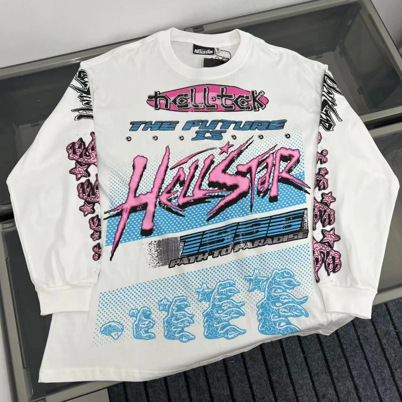 

Hell Star American Early Autumn Thin Base irt Couple Sle round Ne Casual Long Sve T-irt Breathable Cotton Loose Fit