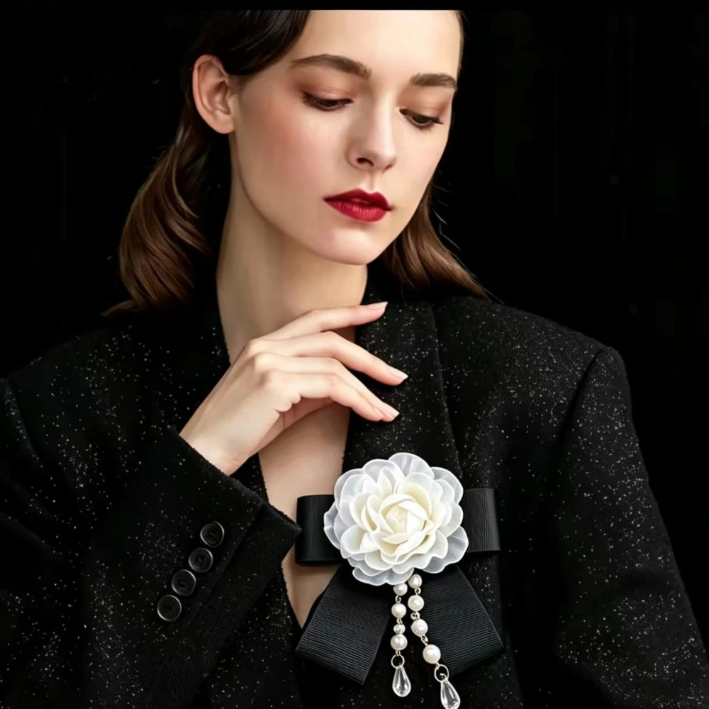 Elegant Camellia Butterfly Knot Tassel Pearl Brooch - Daily Women's Wear Daliy Dress Business Shirt Bow Tie Accessory Gift Item
