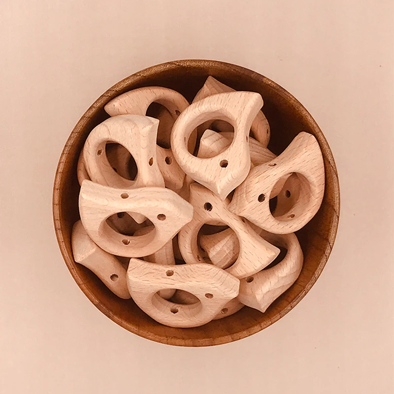 ABCPICK 100pcs Beech Wooden Animal Bow Beads Toys Eco-Friendly Natural DIY Pacifier Chain Jewelry Making Handmade Accessories
