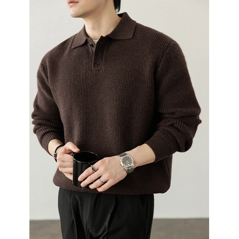 Nueva moda Jersey con cuello tipo Polo para hombre, versión holgada a la moda, ropa de punto, Polos de manga larga, suéter con cuello vuelto, prendas de punto M-5XL
