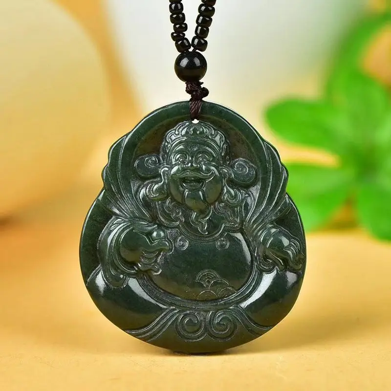 

Character Hetian Green God Of Wealth Jade Pendant Auspicious Sweater Chain