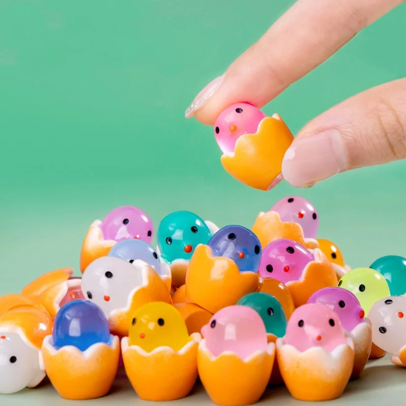 5-50 Buah Mainan Ayam Cangkang Telur Bercahaya Mini Patung Resin Fluoresensi Model Hewan Dekorasi Rumah Mainan Aksesori Dekorasi Taman