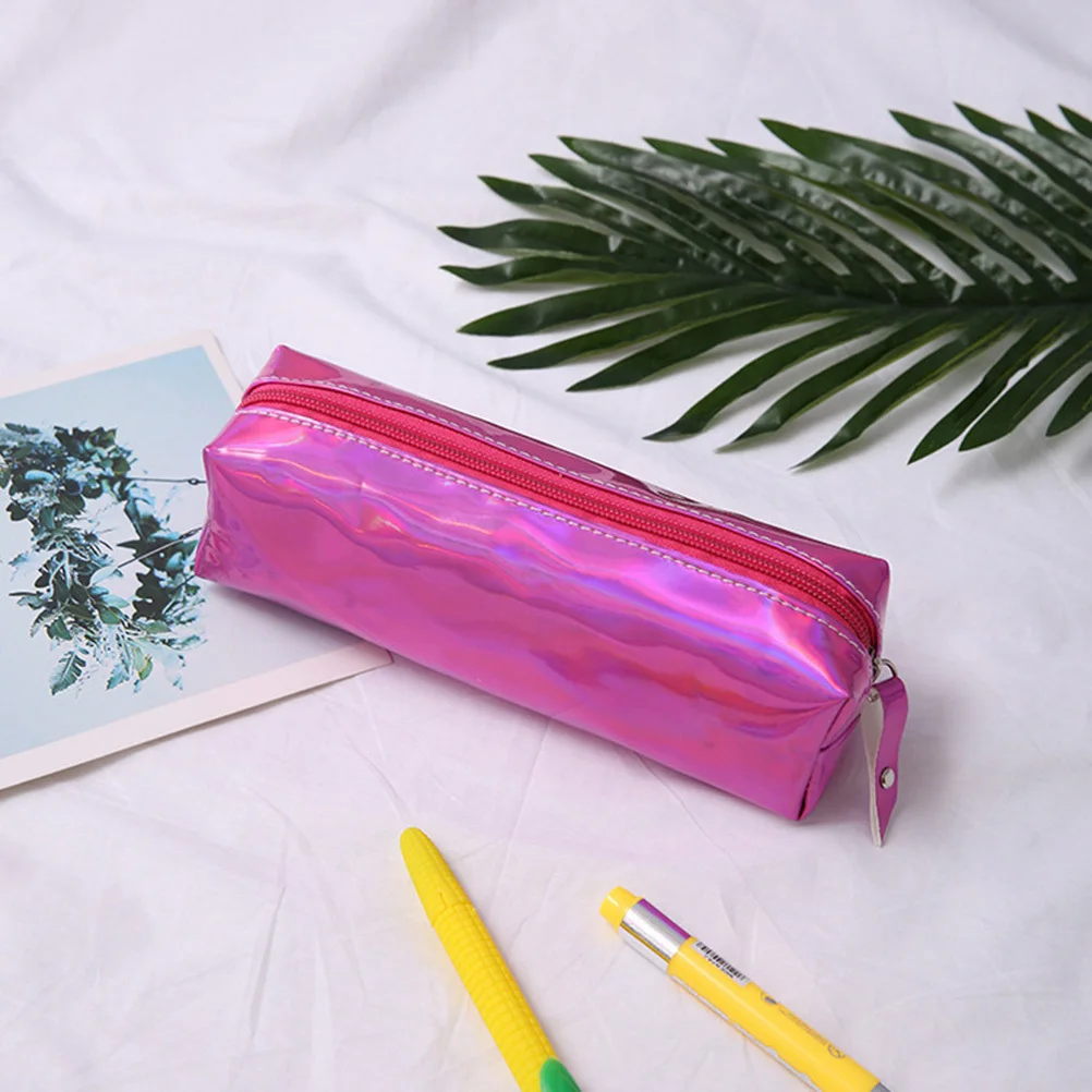 

Laser Holographic Pencil Case Bag Silver Glitter Zipper Pouch for School Students Travel Portable Pen Bag Gift