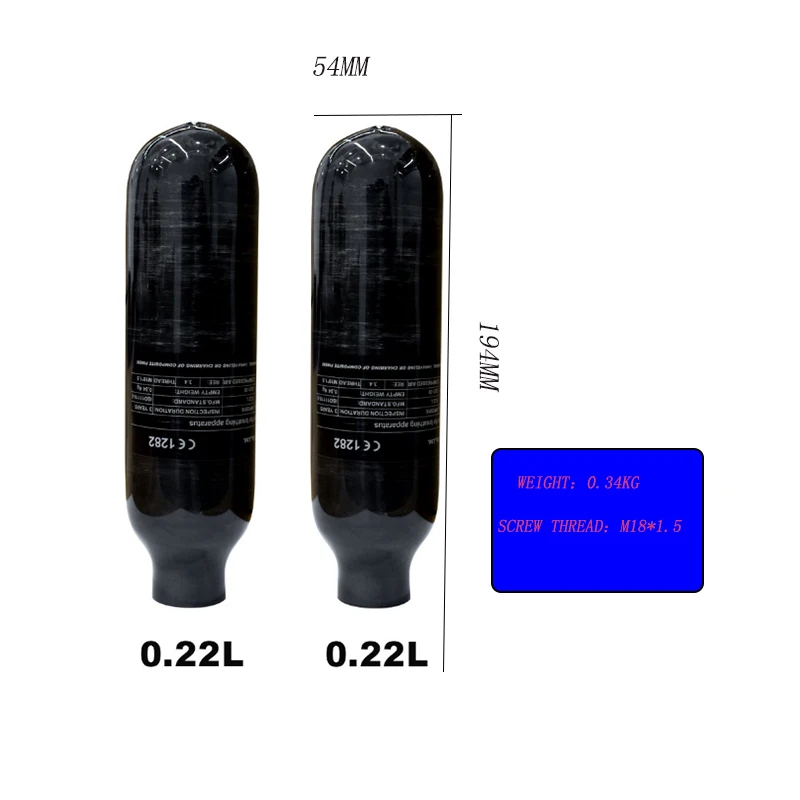 

High Pressure 0.22L 220cc 4500psi Carbon Fiber Air Cylinder Thread M18*1.5 diving cylinder