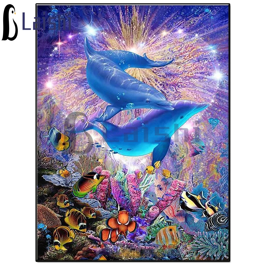 

New arrival Underwater animal scenery, fireworks, dolphins Diy diamond painting picture rhinestones embroidery diamond mosaic