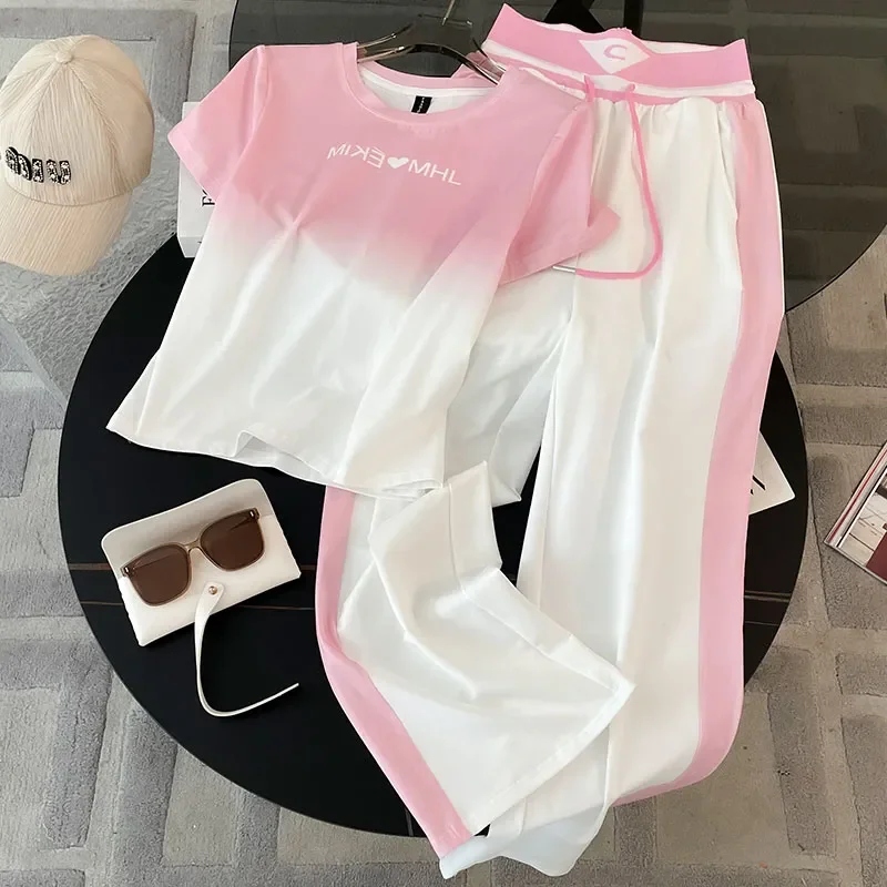 

Women's Fashion Western-style Thin Print Tops Wide Leg Pants Two Piece Set 2025 Summer New Slim Temperament Mother Trousers Suit