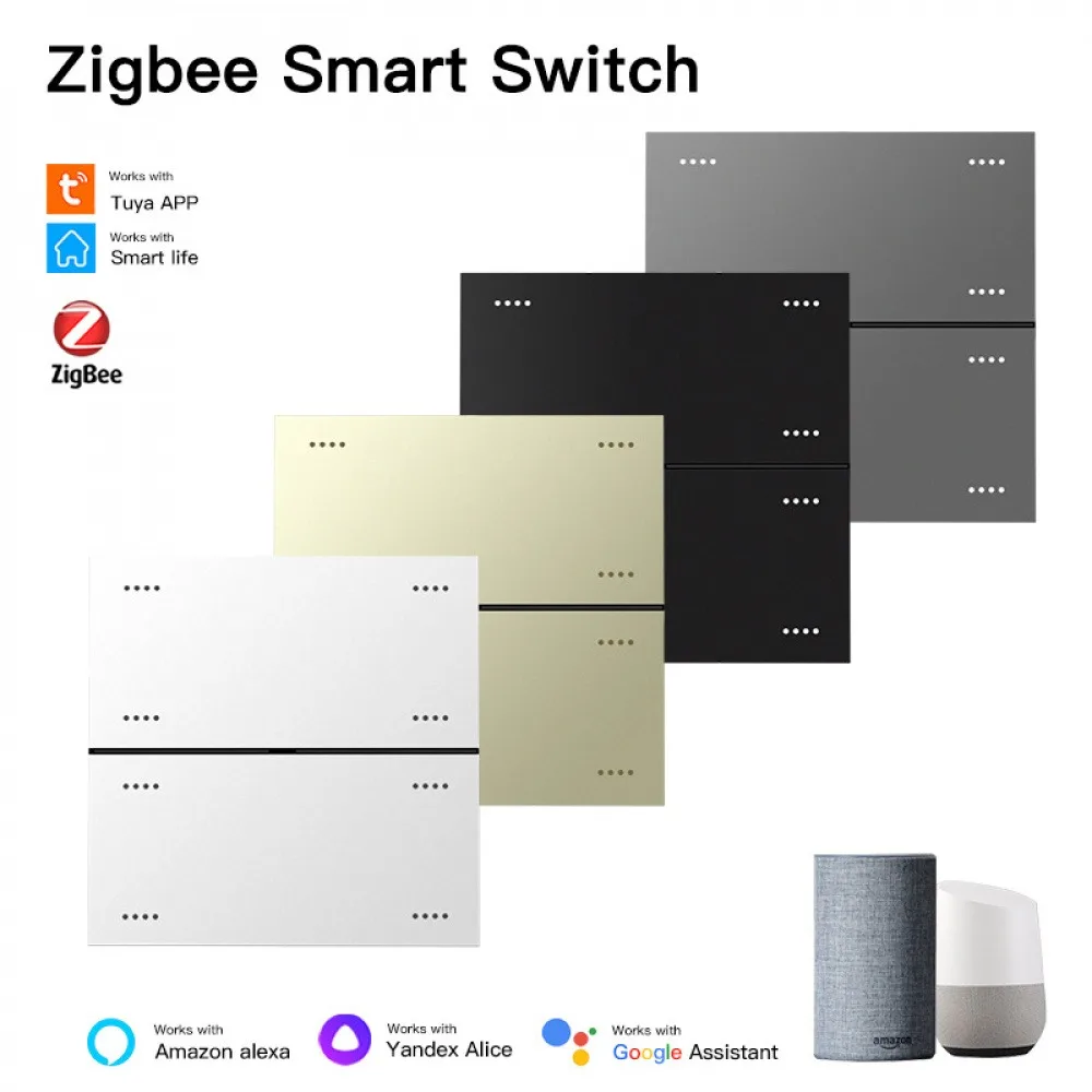 

Умный выключатель Tuya Zigbee AC110-220V 300W, 8-клавишный, 10A, с функцией таймера, управление голосом через Google, для умного дома, работает с шлюзом