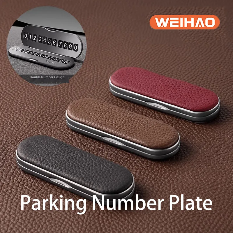 

Genuine Leather Universal Metal Car Temporary Parking Card Rotate Phone Number Plate Aluminum Stickers Park Stop in Car-styling