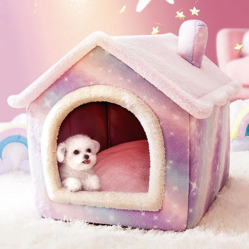 Cat Bed Sleep House Warm Cave Dog Kennel & Removable Cushion Pad Soft Indoor Enclosed Tent Huts Sofa for Pet Cats Kittens Puppy