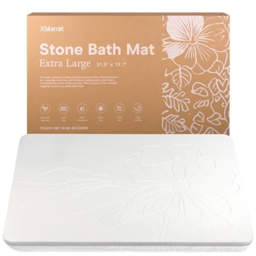

Extra Large Stone Bath Mat Large 31.5'' x 19.7'' Diatomaceous Earth Non-Slip Stone Shower Mat Super Absorbent Diatomite Stone M