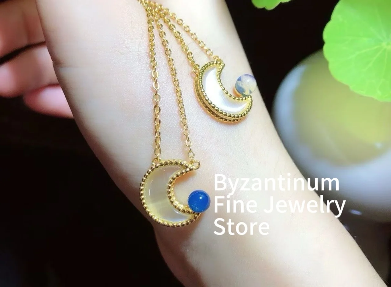 

Certificated Natural Cat's Eye Stone Moon Necklace Inlay Genuine Dominican Blue Amber Solitaire Women Fine Jewelry Dropshipping