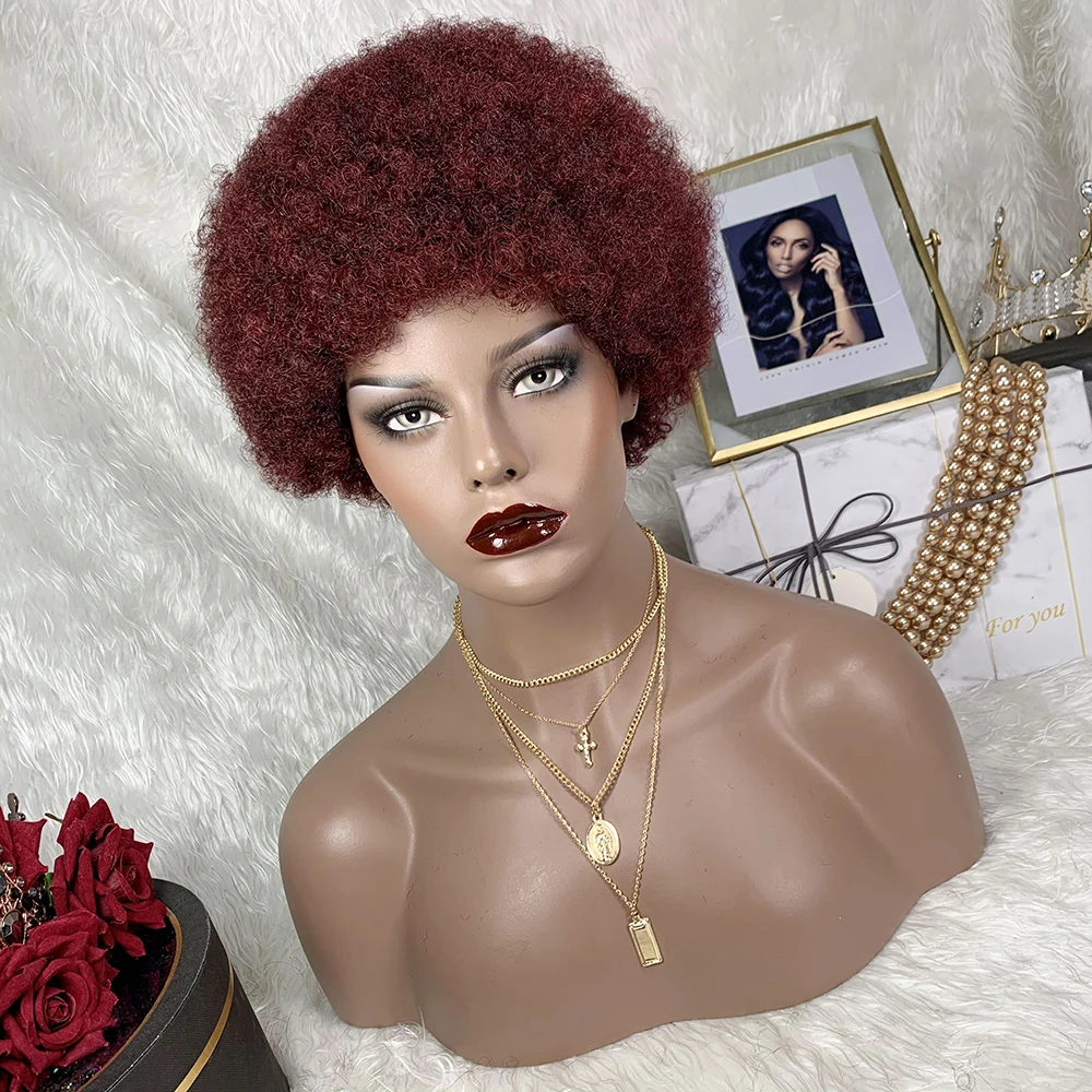 Berry Afro Curly Wigs for Black Women 8 Inch Black Large Bouncy Soft Natural Pixie Cut Human Hair Wig for Daily Party Cosplay