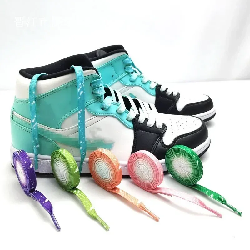 Splash Ink Printing Flat Shoelaces Gradient Colorful Shoelace for AF1 Women Men Sports Casual Basketball Canvas Shoes Shoe Laces