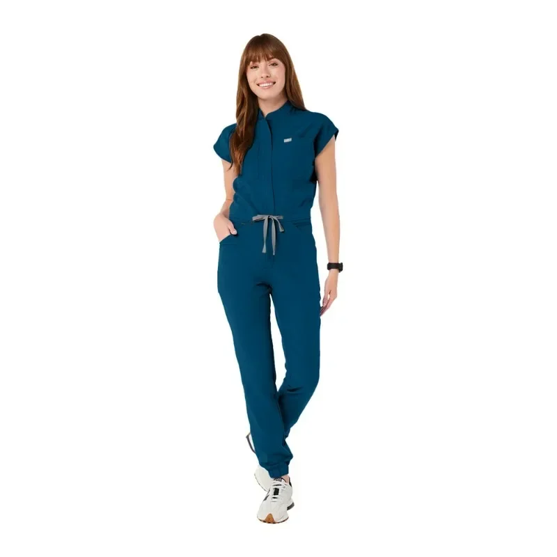 Rits Mandarijn Kraag Verpleegkundige Scrub Jumpsuit Medische Uniformen Vrouwen Heathy Care Center Werkkleding Mode Tandarts Dierenarts Outfits