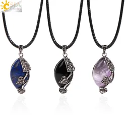 CSJA Natural Stone Horse Eye Necklace Reiki Pink Quartz Crystal Pendant Heart Charm CZ Necklaces Jewelry for Women Gift H485