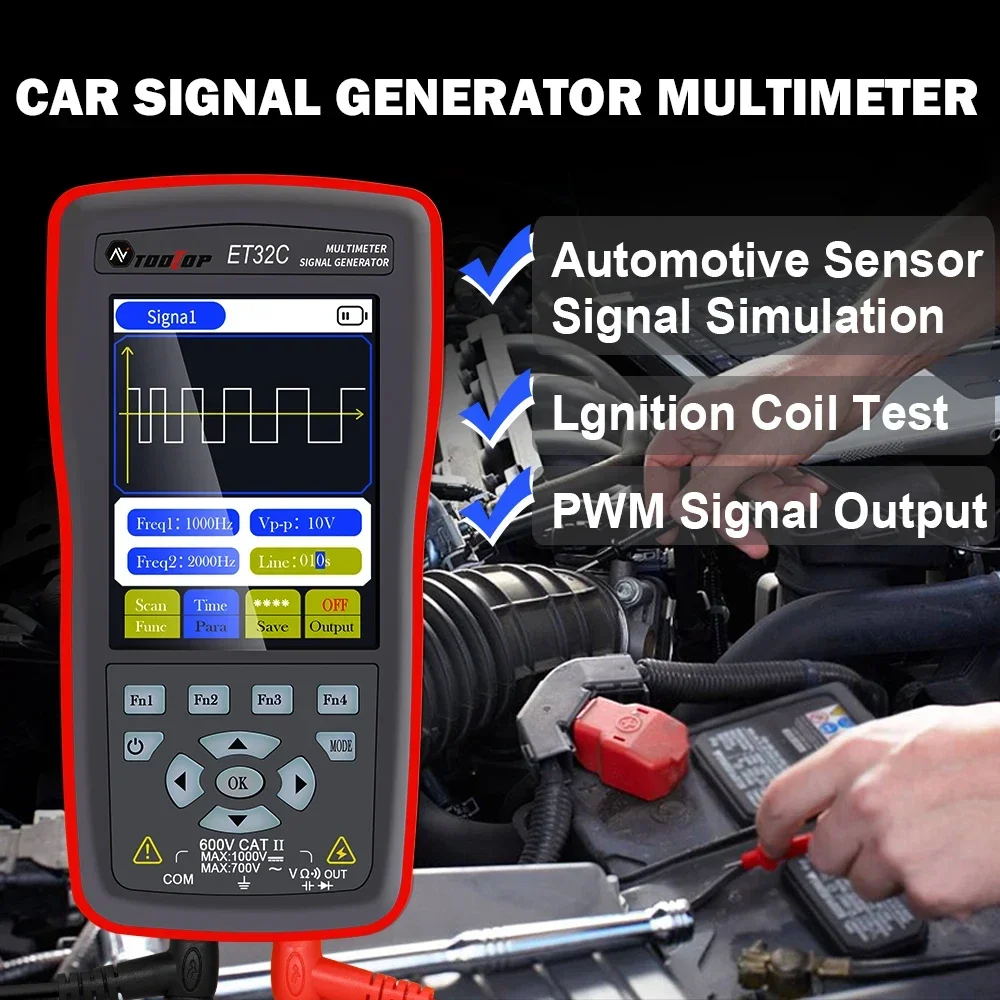 

TOOLTOP Automotive Signal Generator Multimeter PWM Ignition Coil Test Crankshaft Camshaft Signal Simulator 12V DC Voltage Output