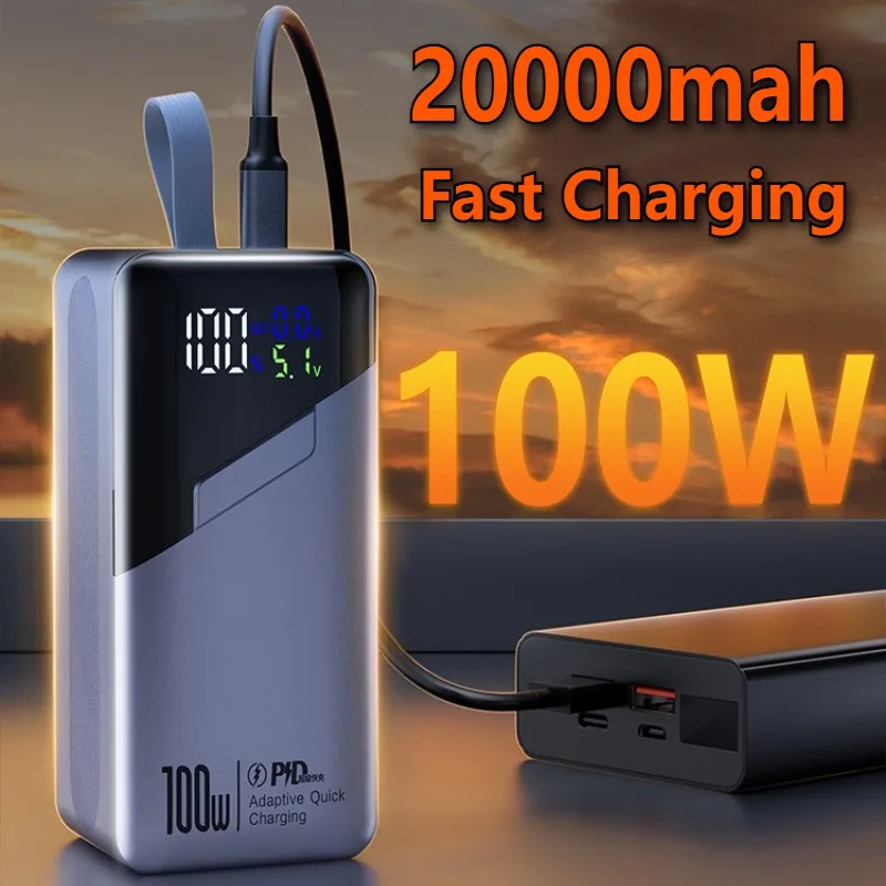 

100 Вт Power Bank 20000 мАч Внешняя емкость аккумулятора Быстрая зарядка Портативное зарядное устройство Powerbank для ноутбука IPhone Samsung