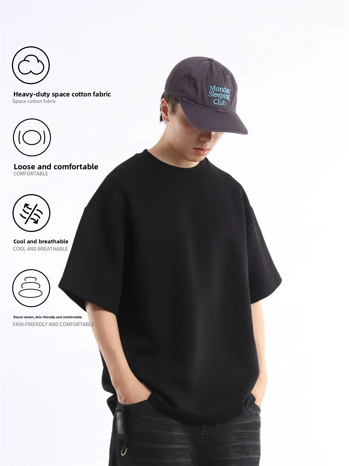 Loose Fit Men's Short Sleeve T-Shirt 310g Outer Layer Air Space Cotton round Neck Basic Crew Neck Top for Cityboy Summer Wear
