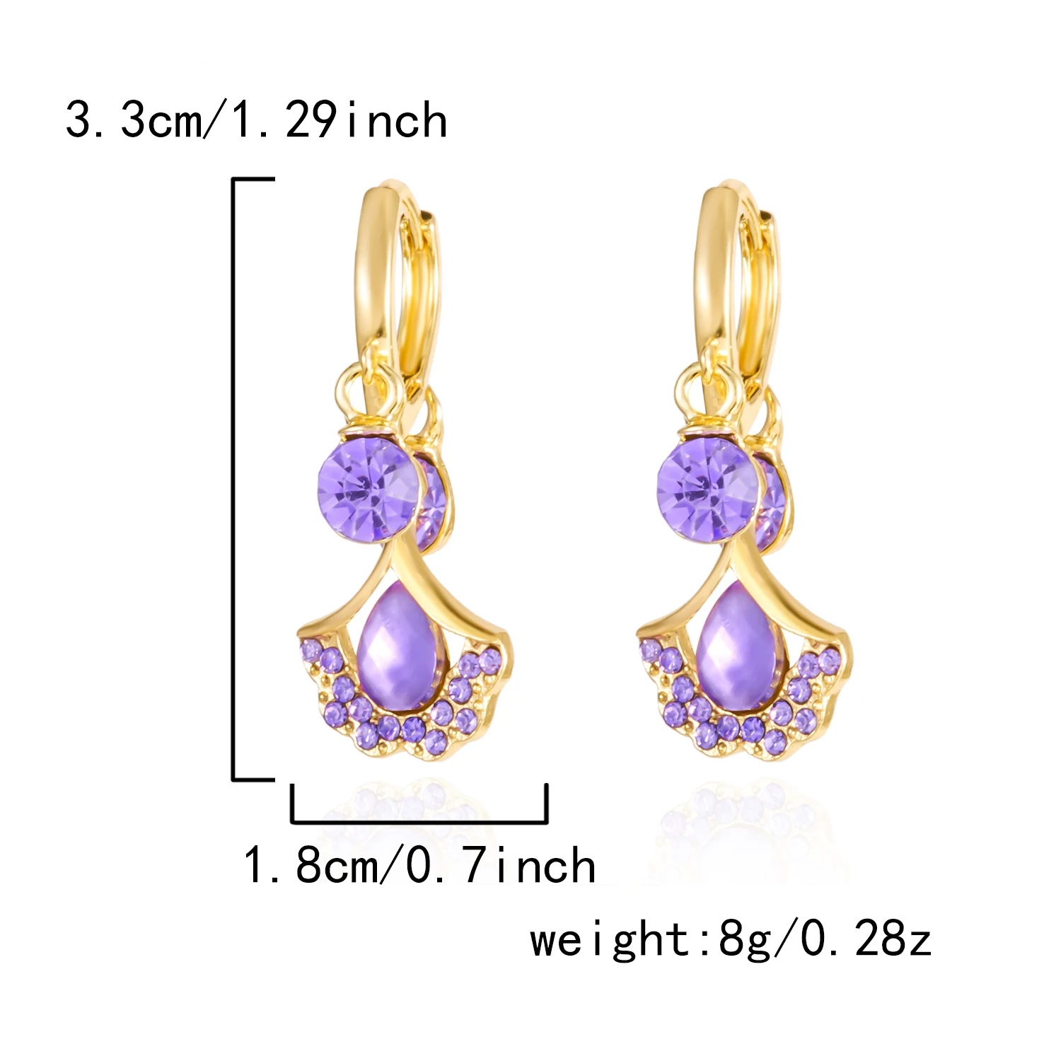 Luxuriöse Blumen-Tropfen-Ohrringe für Frauen, exquisites Zirkon-Intarsien-Blatt, vielseitiger Schmuck für den täglichen Gebrauch, lila Imitationsperlen-Ohrringe – Detail 5