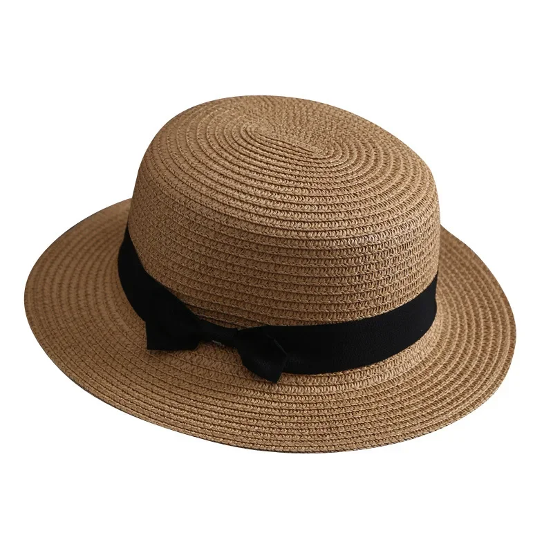 Flat Hat Women\'s Summer Vacation Beach Panama Straw Hat, French Beach Hat, Straw Woven Sun Shading and Sun Protection Gift Hat