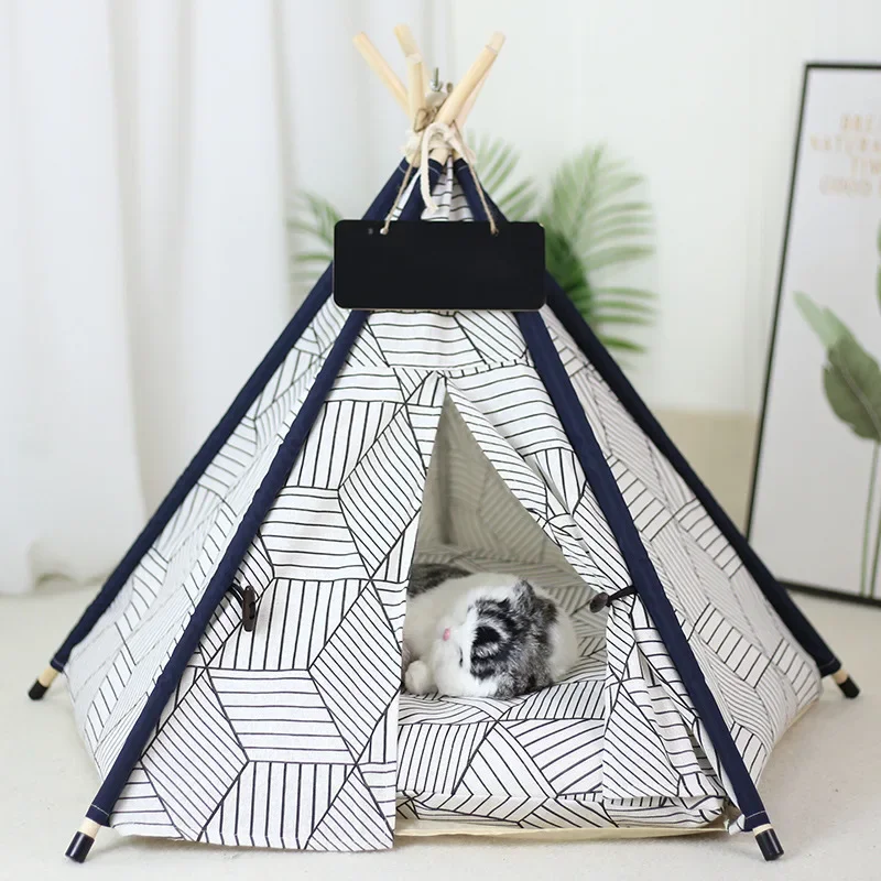 Dog and Cat Teepee with Cushion Washable Pet Tent with Blackboard and Green Leaves Pattern Cozy Bed for Small Pets