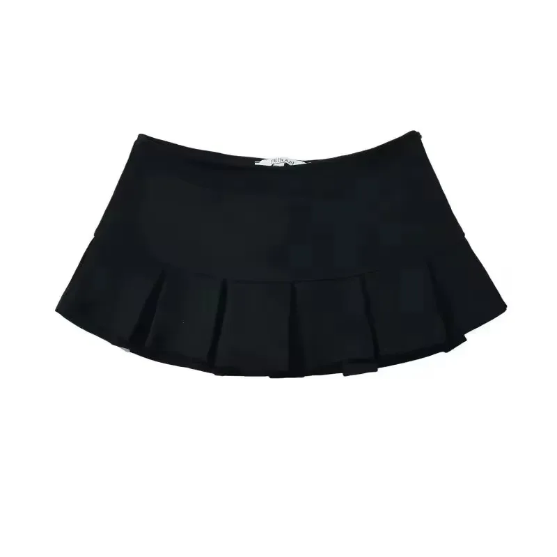 

New Women's Terry Fabric Low Waist Y2K Mini Skirt Wide Pleat Decoration Light Grey Flounce A Line Skort Hot Sweet